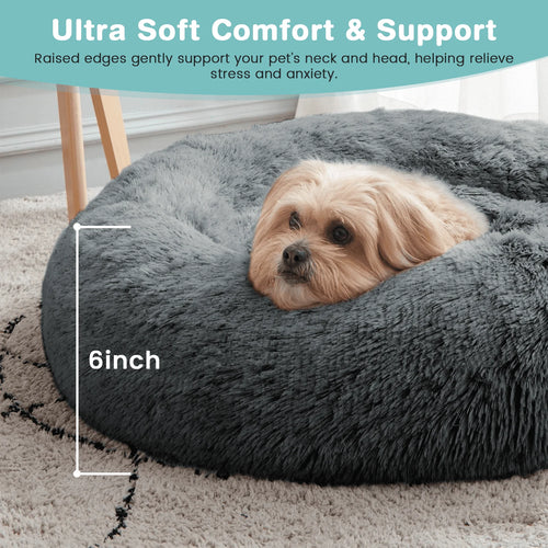 20 Inch Calming Donut Dog Bed for Small Dogs, Anti-Anxiety Cozy Soft round Pet Bed, Fluffy Washable Dog Bed for Small Medium Dogs and Cats