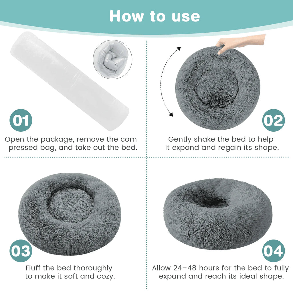 20 Inch Calming Donut Dog Bed for Small Dogs, Anti-Anxiety Cozy Soft round Pet Bed, Fluffy Washable Dog Bed for Small Medium Dogs and Cats