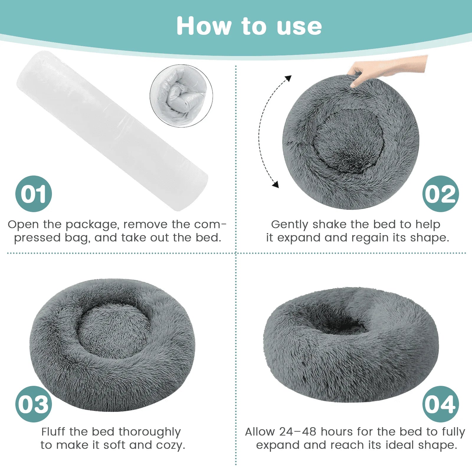 20 Inch Calming Donut Dog Bed for Small Dogs, Anti-Anxiety Cozy Soft round Pet Bed, Fluffy Washable Dog Bed for Small Medium Dogs and Cats