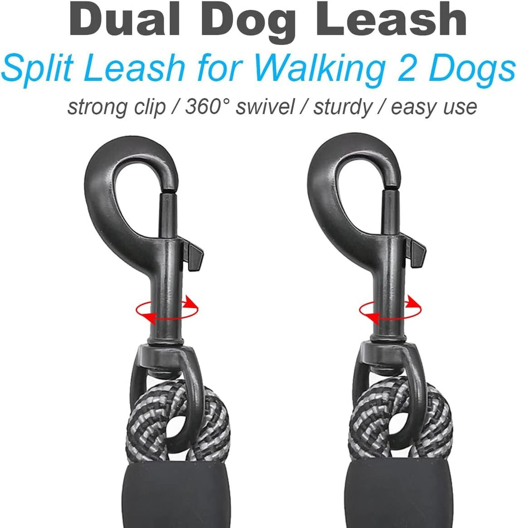 Double Dog Leash Coupler, Tandem Leash for Two Dogs, No Tangle 360° Swivel Dual