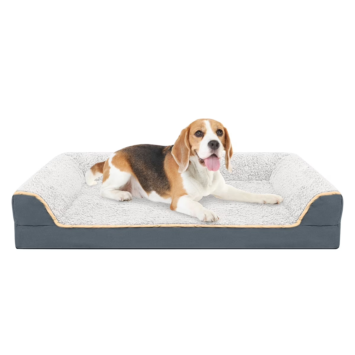 Dog Bed for Large Medium Small Dogs Orthopedic Dog Sofa Bed Non Slip Pet Couch with Removable Washable Cover Supportive Egg Crate Foam S to XL, White and Gray