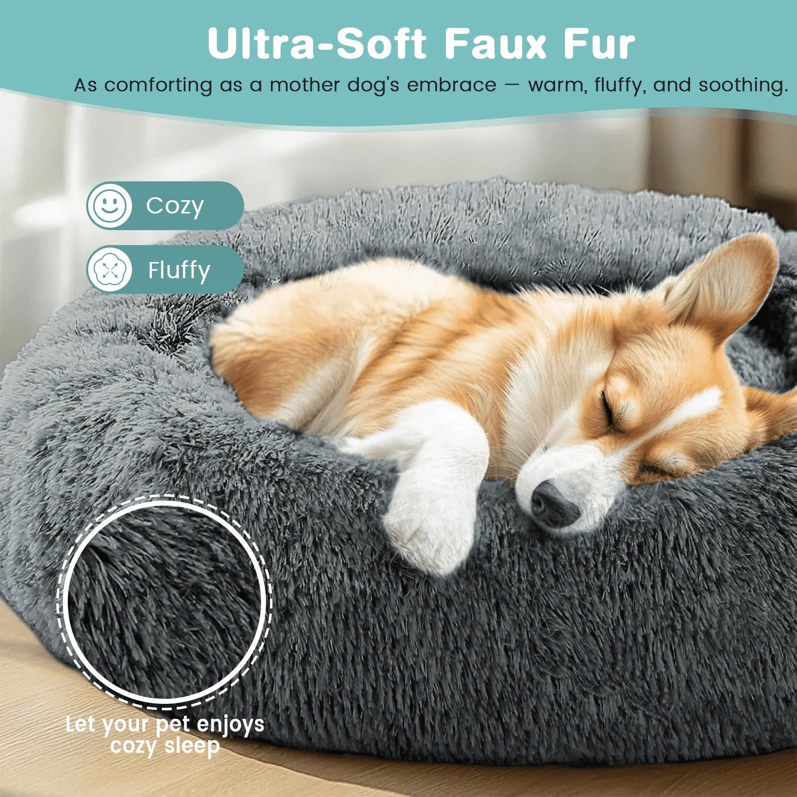 20 Inch Calming Donut Dog Bed for Small Dogs, Anti-Anxiety Cozy Soft round Pet Bed, Fluffy Washable Dog Bed for Small Medium Dogs and Cats