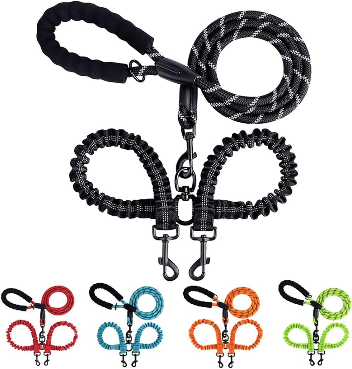 Double Dog Leash Coupler, Tandem Leash for Two Dogs, No Tangle 360° Swivel Dual