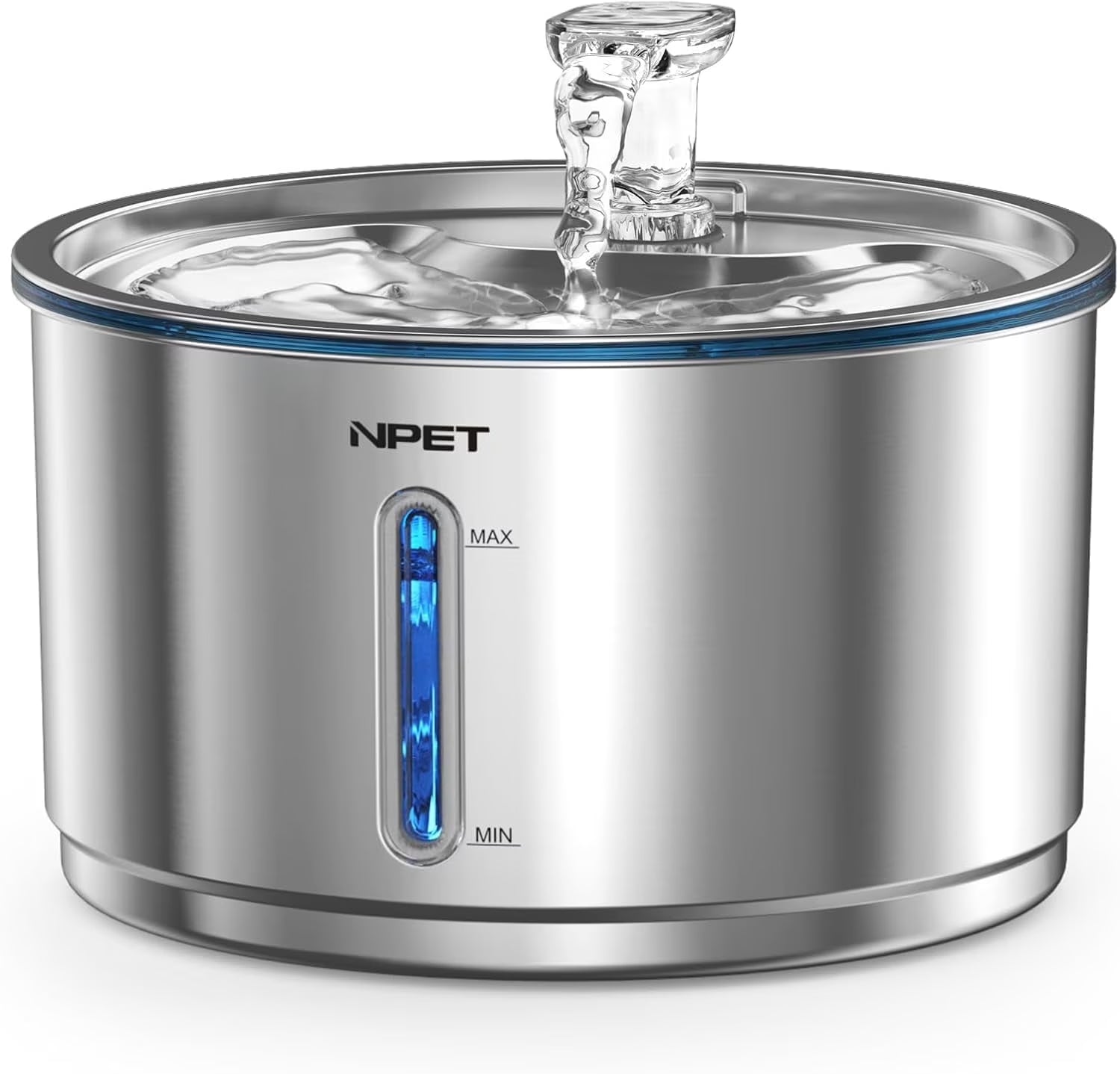1 Gallon Stainless Steel Pet Water Fountain Quiet Filtered Cat Drinking Water Dispenser for Cats, Dogs