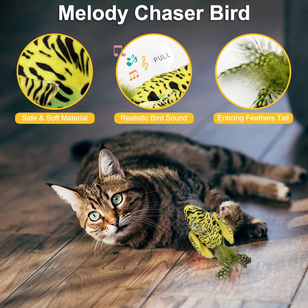 Interactive Electronic Cat Toy, Automatic Chirping Bird Toy Squeaky with Feather Tail, Melody Chaser Toy for Cats to Play Alone, Play and Squeak Kitten Toy for Boredom