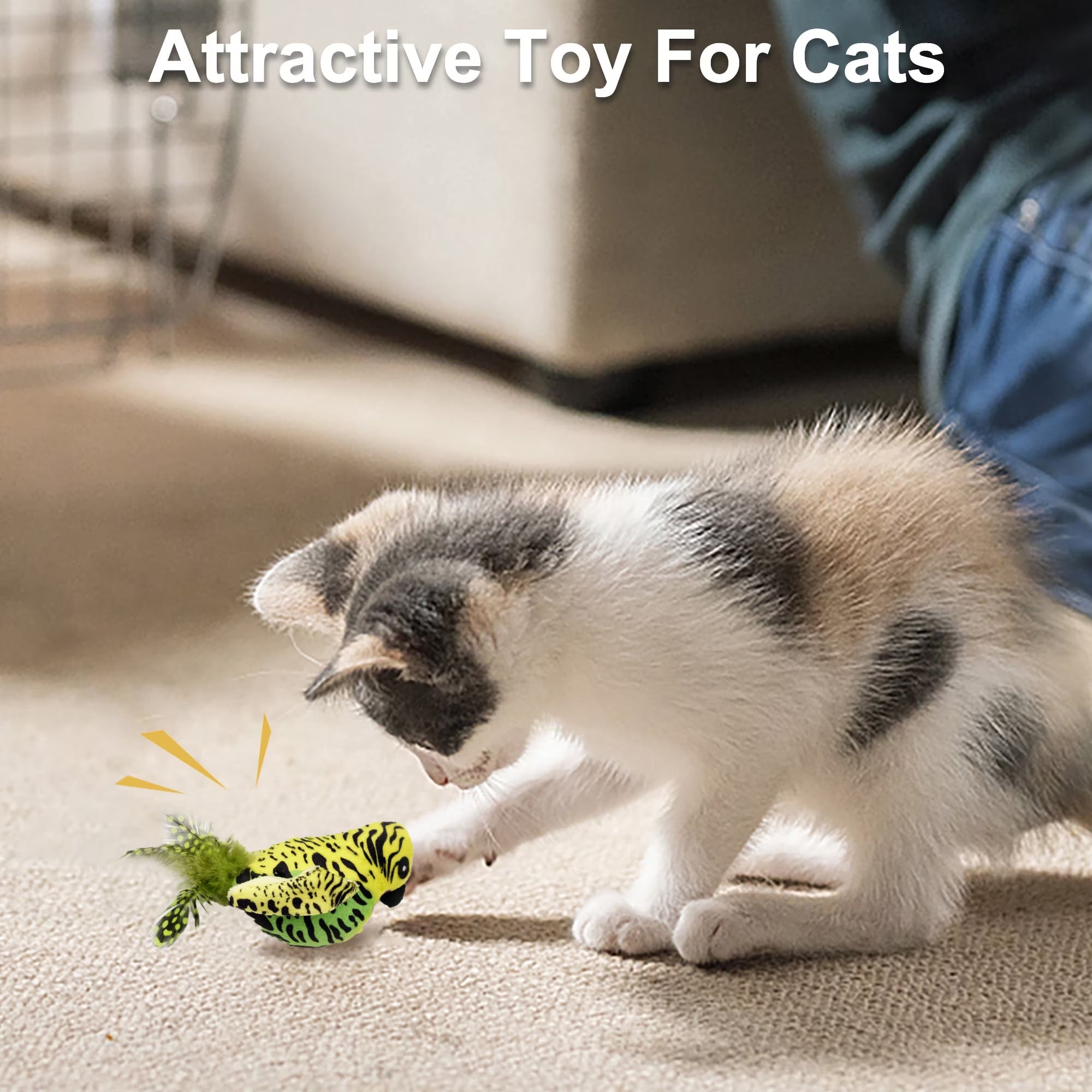 Interactive Electronic Cat Toy, Automatic Chirping Bird Toy Squeaky with Feather Tail, Melody Chaser Toy for Cats to Play Alone, Play and Squeak Kitten Toy for Boredom