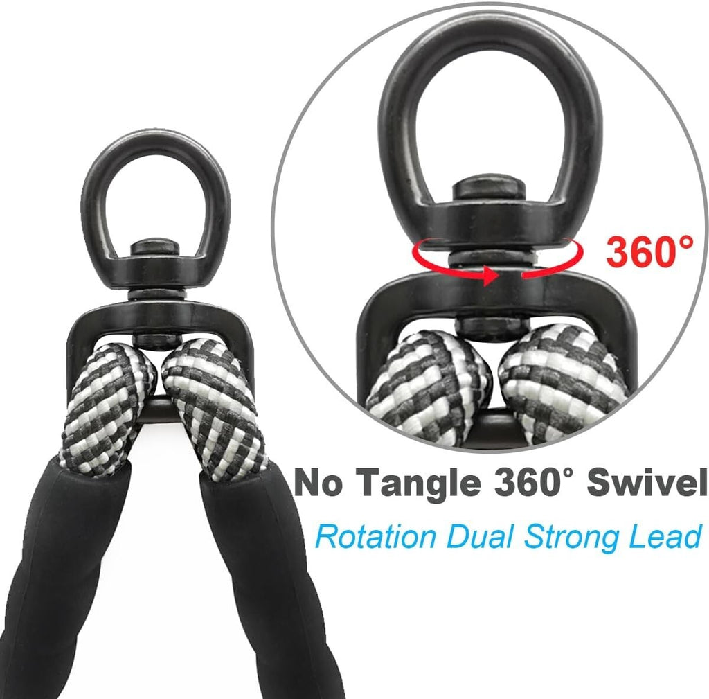Double Dog Leash Coupler, Tandem Leash for Two Dogs, No Tangle 360° Swivel Dual