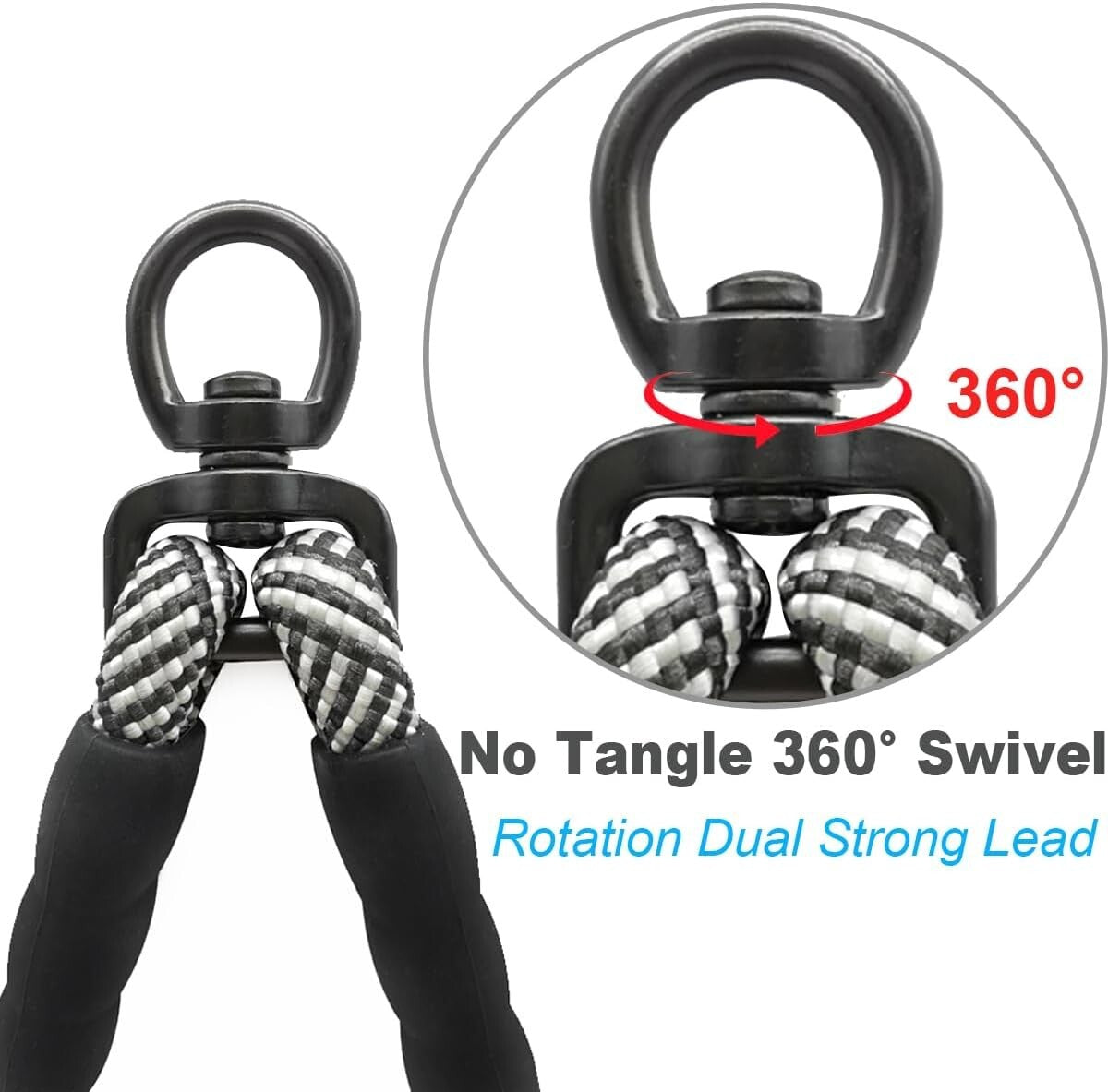 Double Dog Leash Coupler, Tandem Leash for Two Dogs, No Tangle 360° Swivel Dual