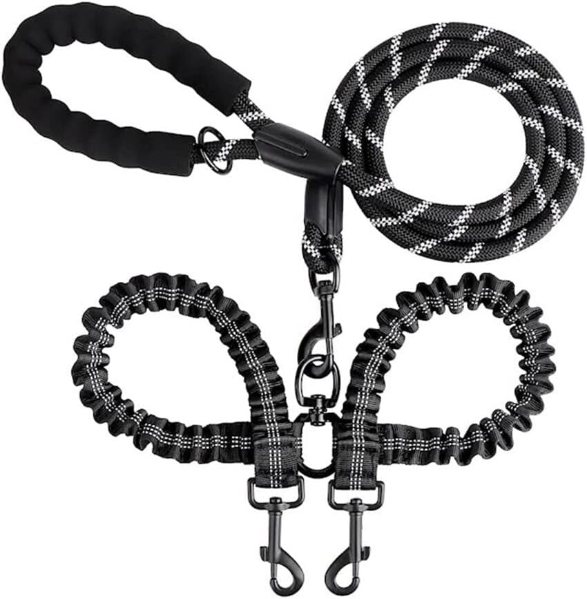 Double Dog Leash Coupler, Tandem Leash for Two Dogs, No Tangle 360° Swivel Dual