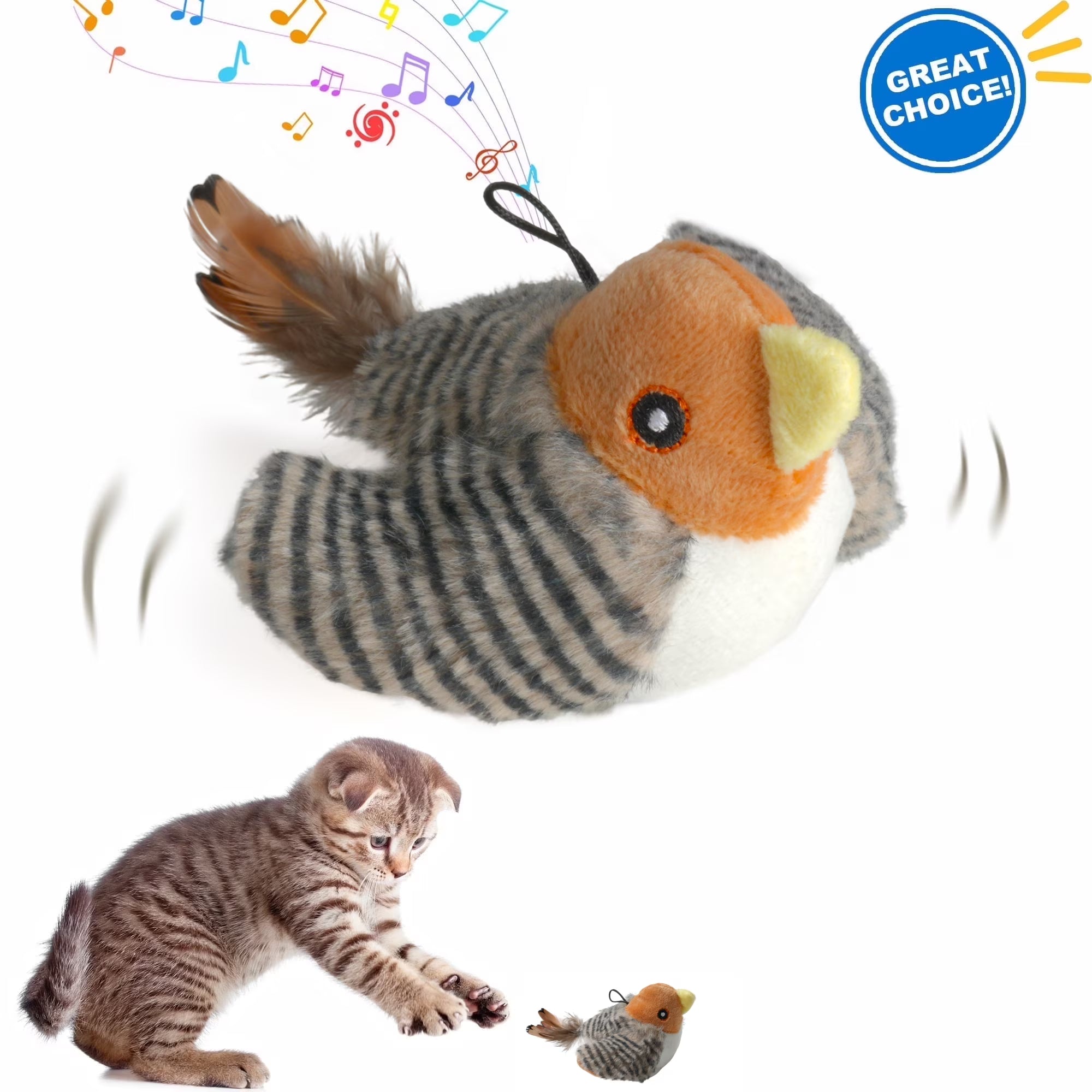Interactive Electronic Cat Toy, Automatic Chirping Bird Toy Squeaky with Feather Tail, Melody Chaser Toy for Cats to Play Alone, Play and Squeak Kitten Toy for Boredom