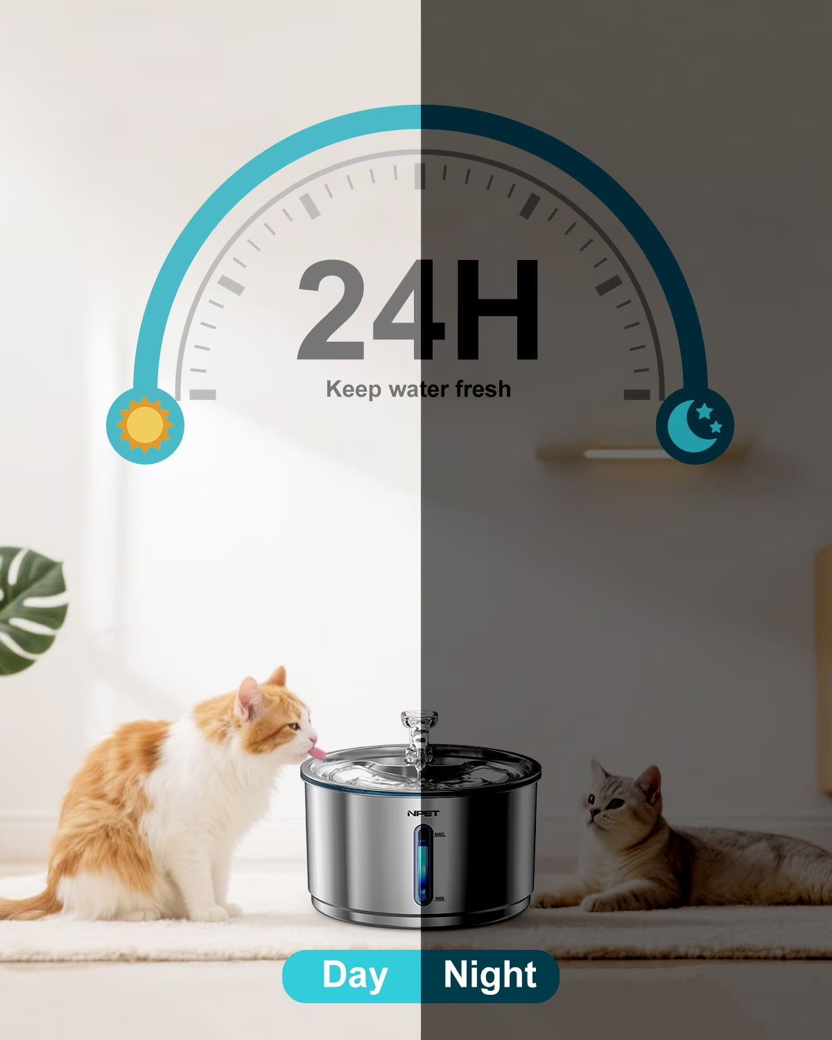 1 Gallon Stainless Steel Pet Water Fountain Quiet Filtered Cat Drinking Water Dispenser for Cats, Dogs