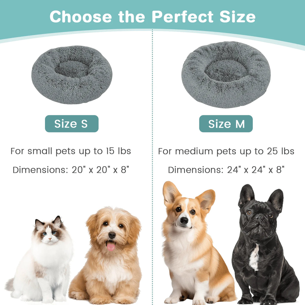 20 Inch Calming Donut Dog Bed for Small Dogs, Anti-Anxiety Cozy Soft round Pet Bed, Fluffy Washable Dog Bed for Small Medium Dogs and Cats