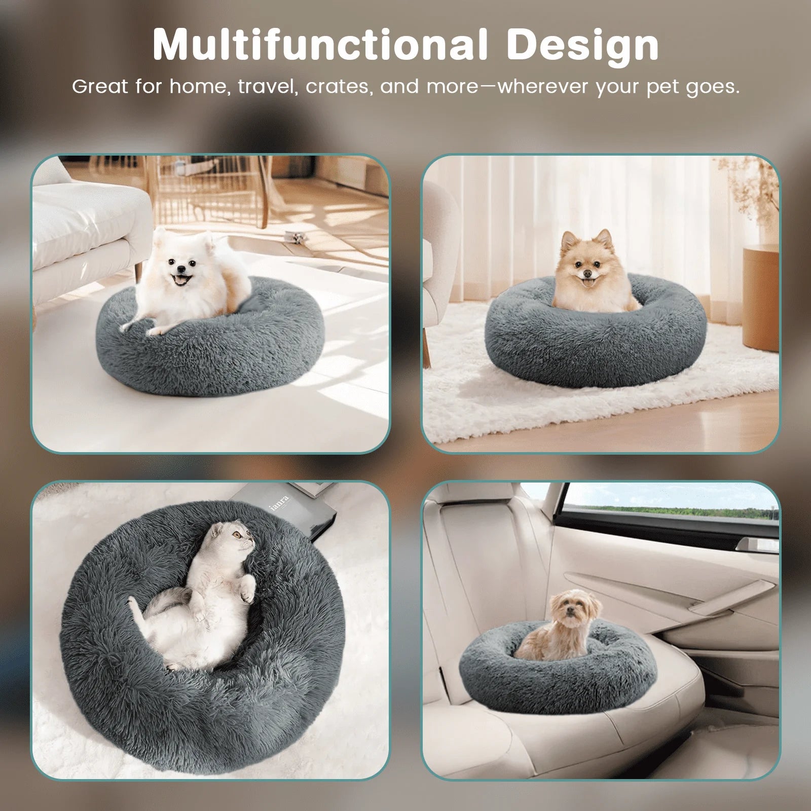20 Inch Calming Donut Dog Bed for Small Dogs, Anti-Anxiety Cozy Soft round Pet Bed, Fluffy Washable Dog Bed for Small Medium Dogs and Cats