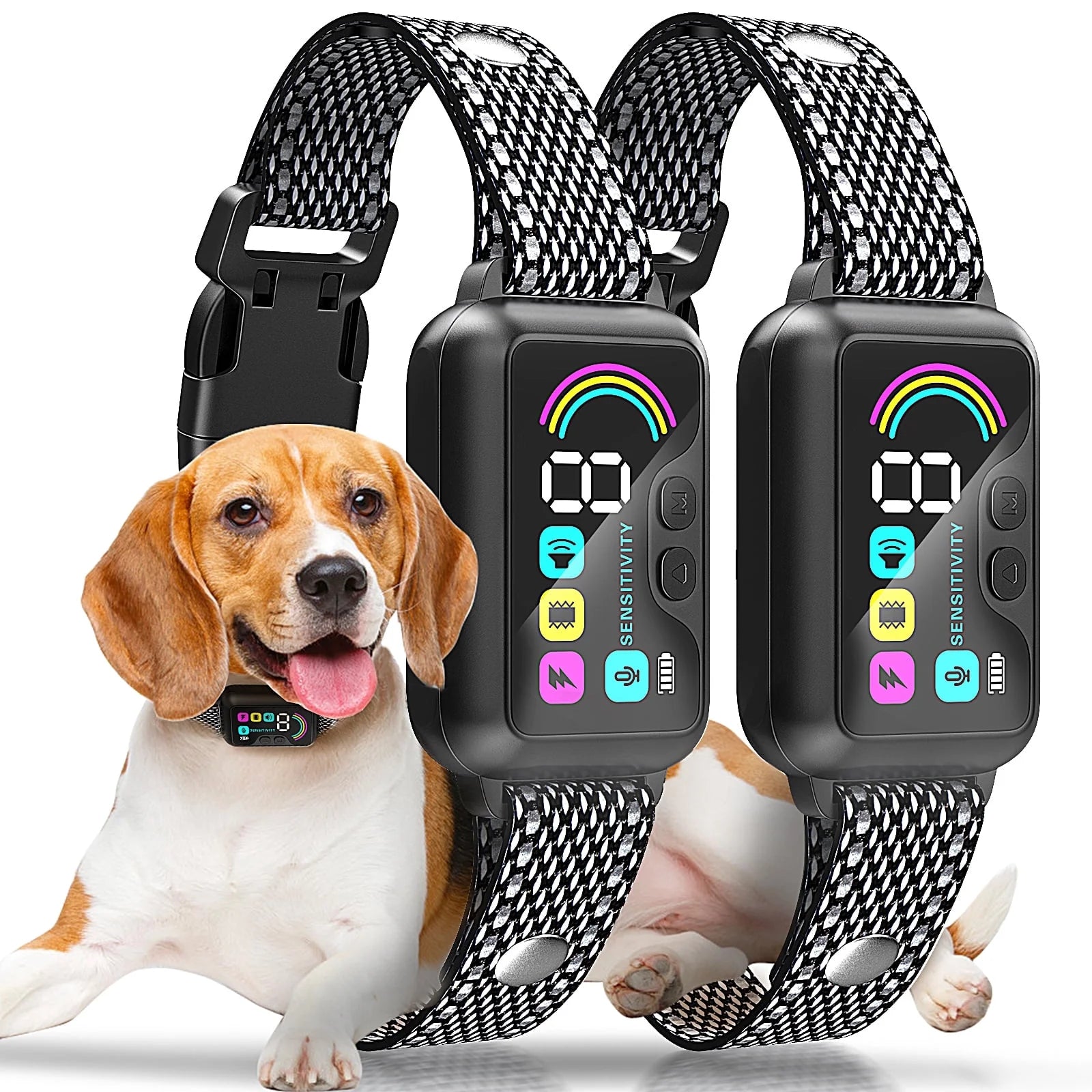 Bark Collar, 2 Pack Dog Bark Collar for Large Medium Small Dogs,Smart Bark Collar,Rechargeable anti Barking Training Collar with 8 Adjustable Sensitivity,Bark Collar with Beep