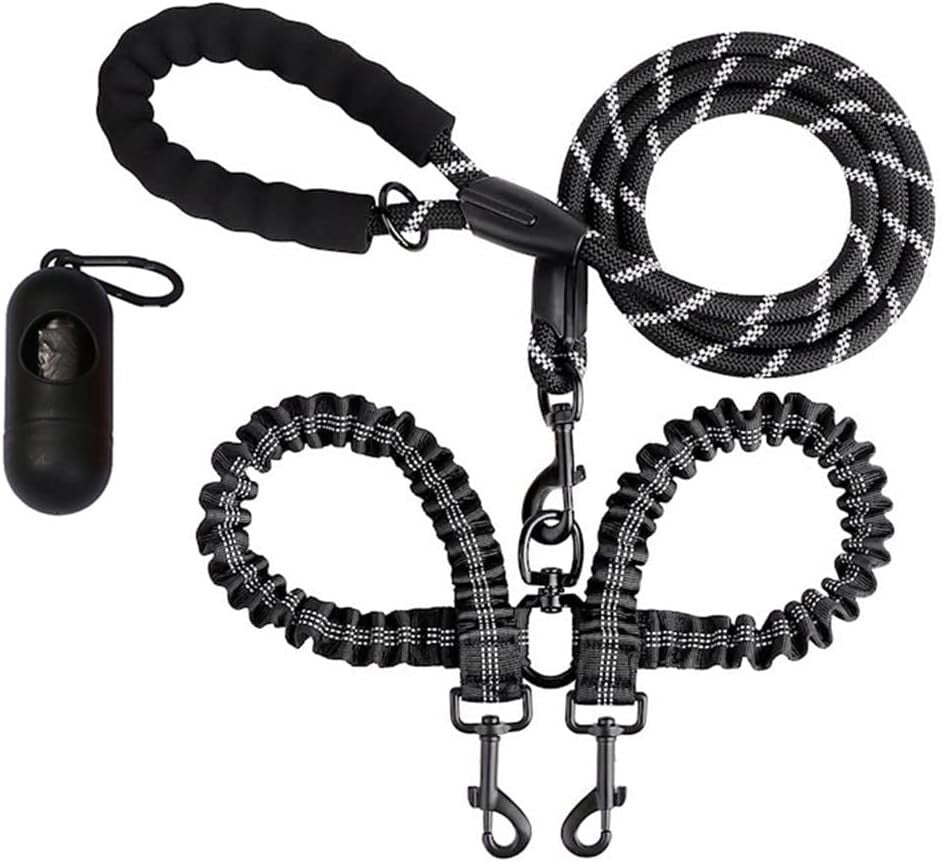 Double Dog Leash Coupler, Tandem Leash for Two Dogs, No Tangle 360° Swivel Dual
