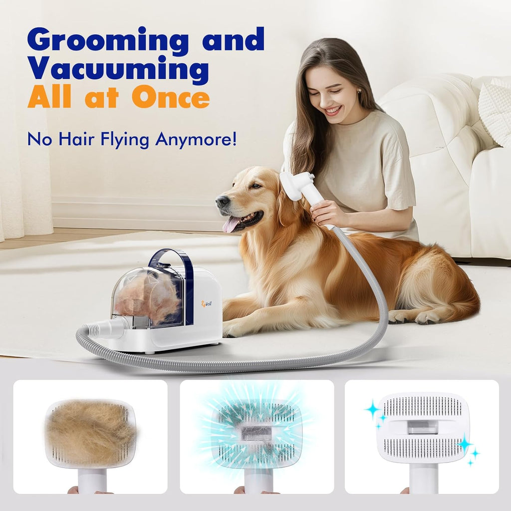 Dog Grooming Vacuum Kit with Clippers and Brushes, 12000Pa Low Noise Pet Hair Trimmer for Shedding, 1.5L Large Capacity Grooming Tool for Home Use | Includes Clippers and Brushes, Shedding Tool, Large Capacity, Home Use