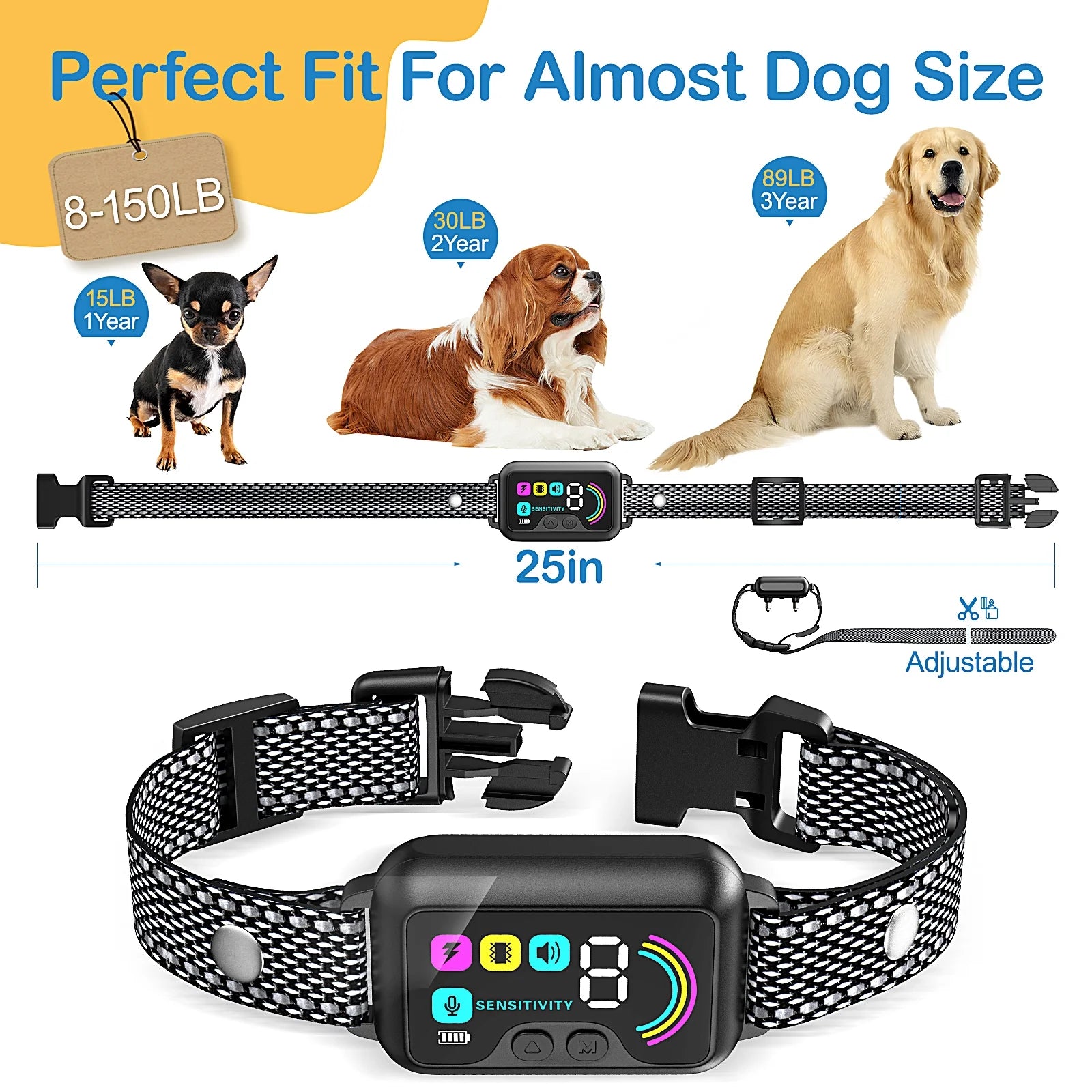 Bark Collar, 2 Pack Dog Bark Collar for Large Medium Small Dogs,Smart Bark Collar,Rechargeable anti Barking Training Collar with 8 Adjustable Sensitivity,Bark Collar with Beep
