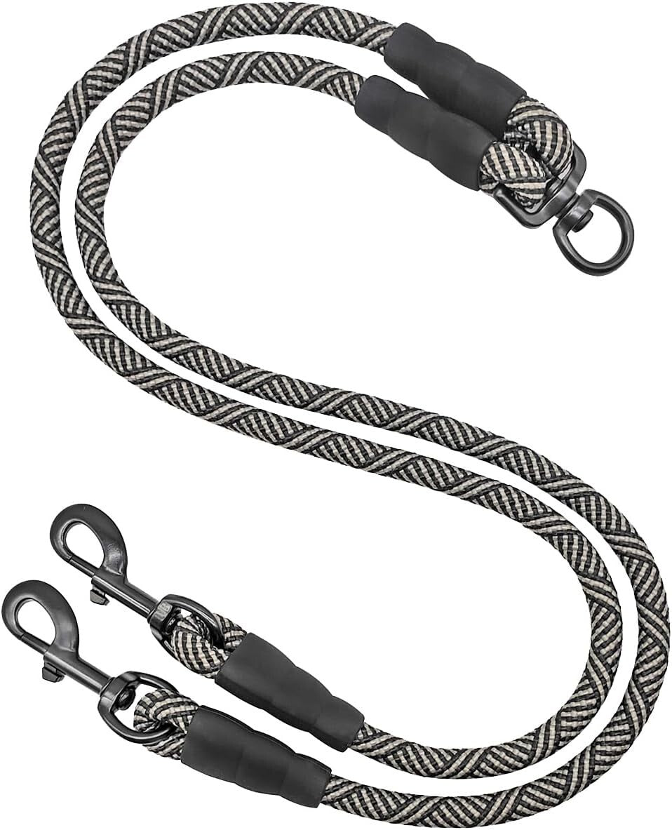 Double Dog Leash Coupler, Tandem Leash for Two Dogs, No Tangle 360° Swivel Dual